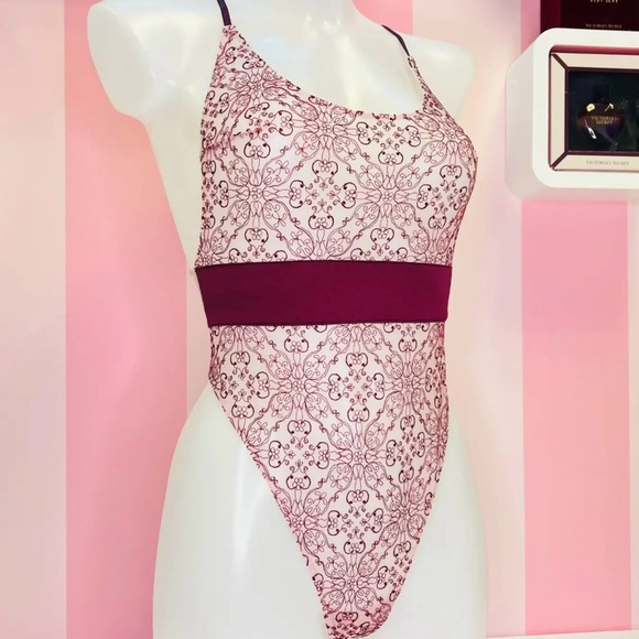 Victoria's Secret Other - Victoria Secret Lace Burgundy Bodysuit Satin Waistband No Snap Size Small